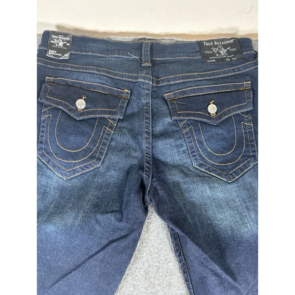 NEW True Religion‎ Jeans Mens 38X34 Dark Blue Denim Pants Ricky Relaxed Straight